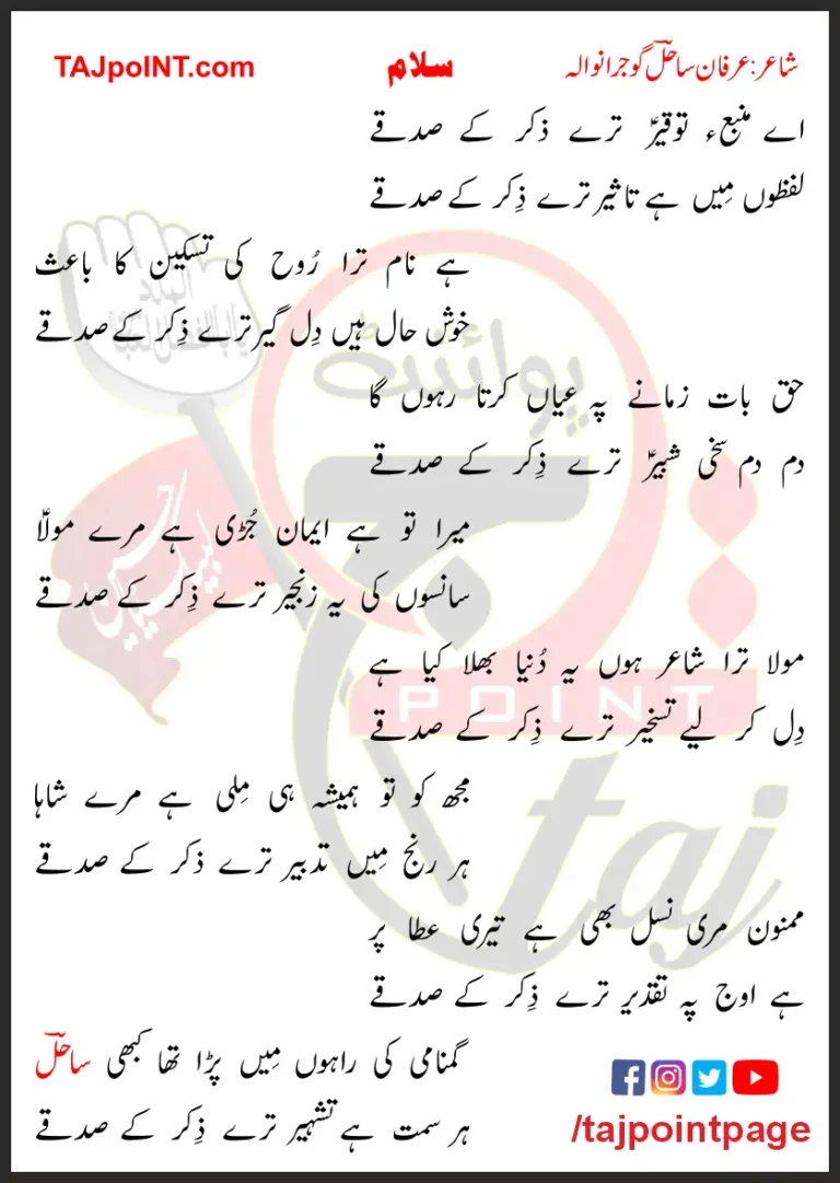 Aye Manba-e-Tauqeer Tere Zikar Ke Sadqe Lyrics In Urdu 2017