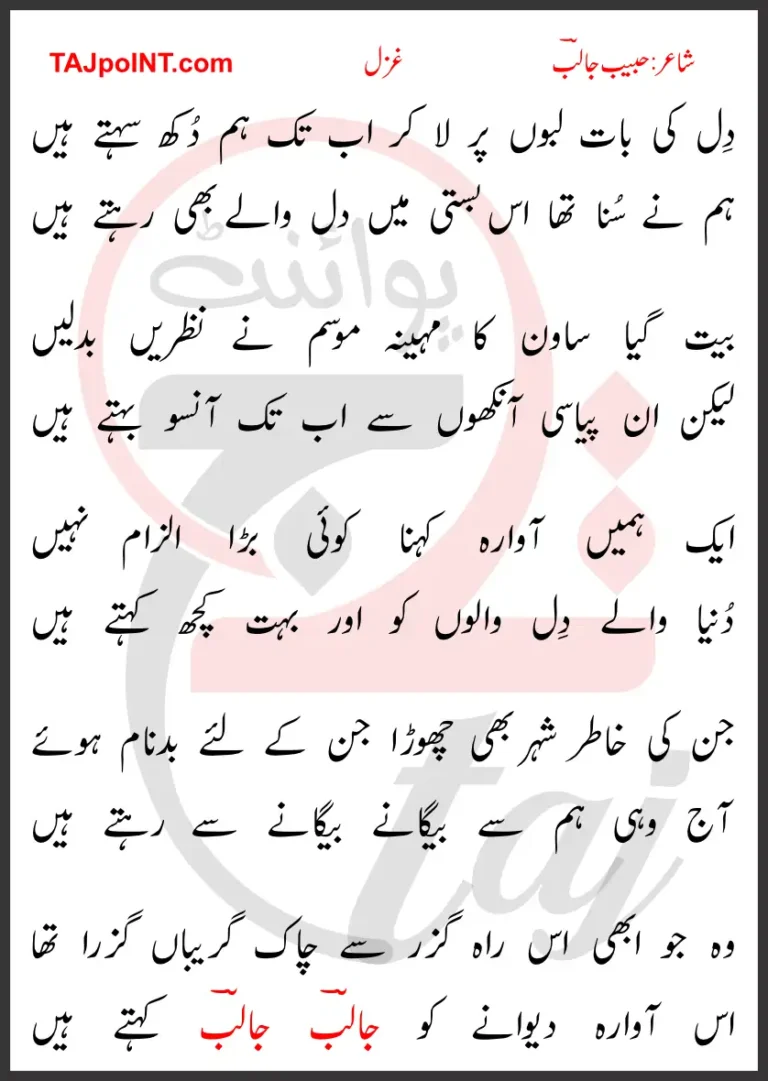 Dill Ki Baat Labon Par La Kar Aab Tak Hum Dukh Sehte Hain Lyrics In Urdu 2017
