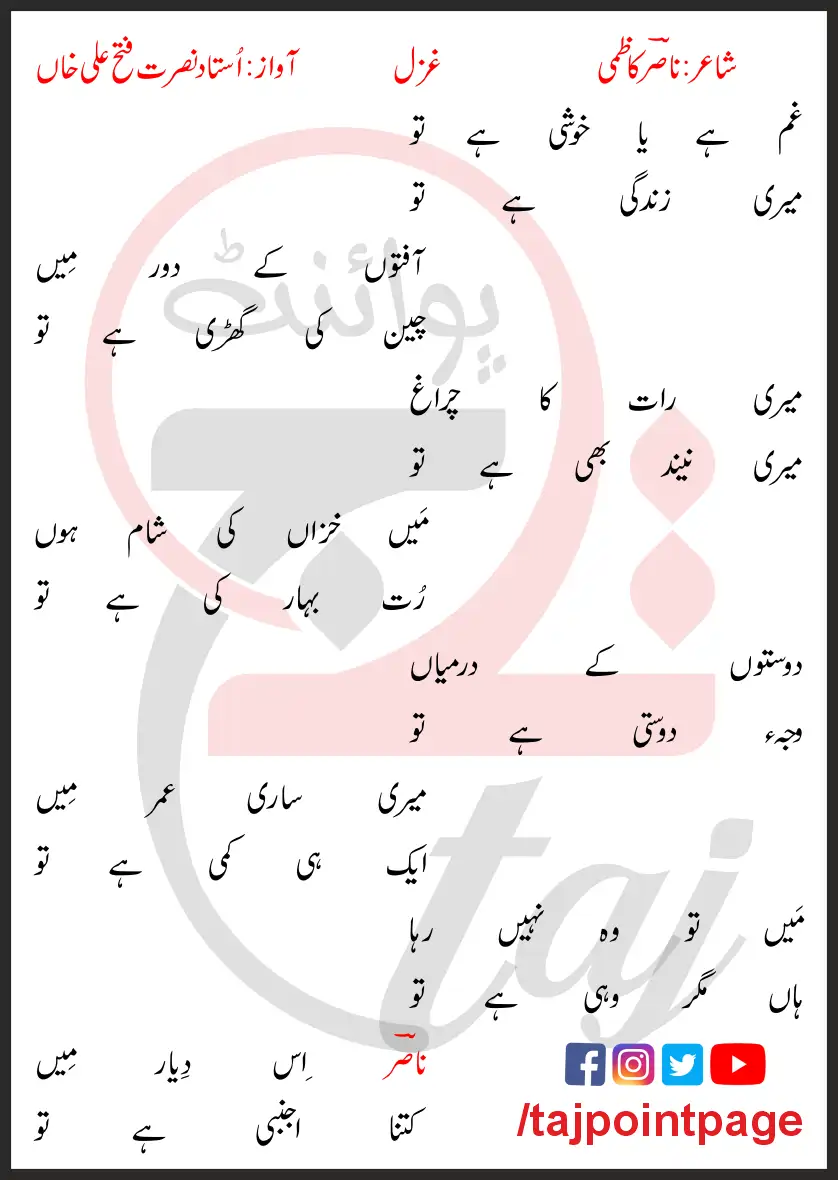 Gham Hai Ya Khushi Hai Tu Lyrics In Urdu 2017 1 Gham Hai Ya Khushi Hai Tu Lyrics In Urdu 2017