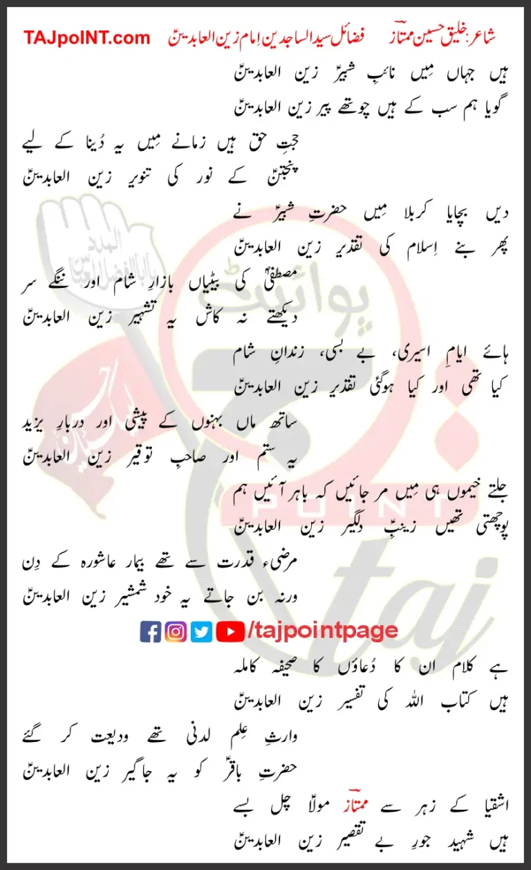 Hain Jahan Mein Naib e Shabir Zain ul Abideen Lyrics In Urdu 2017