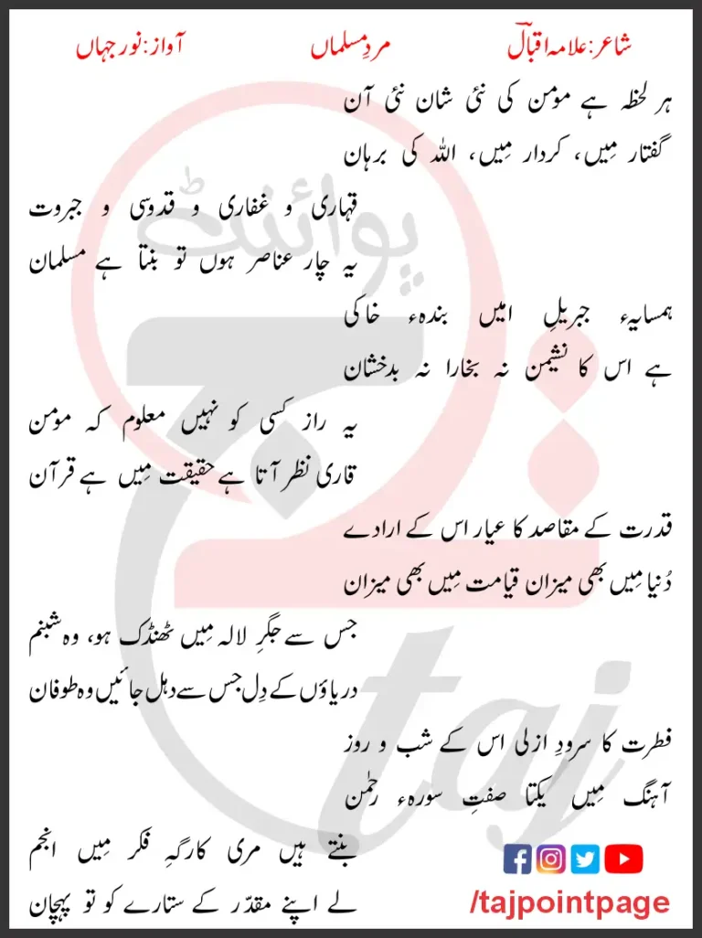 Har Lehza Hai Momin Ki Nayi Shan Nayi Aan Lyrics In Urdu 2017