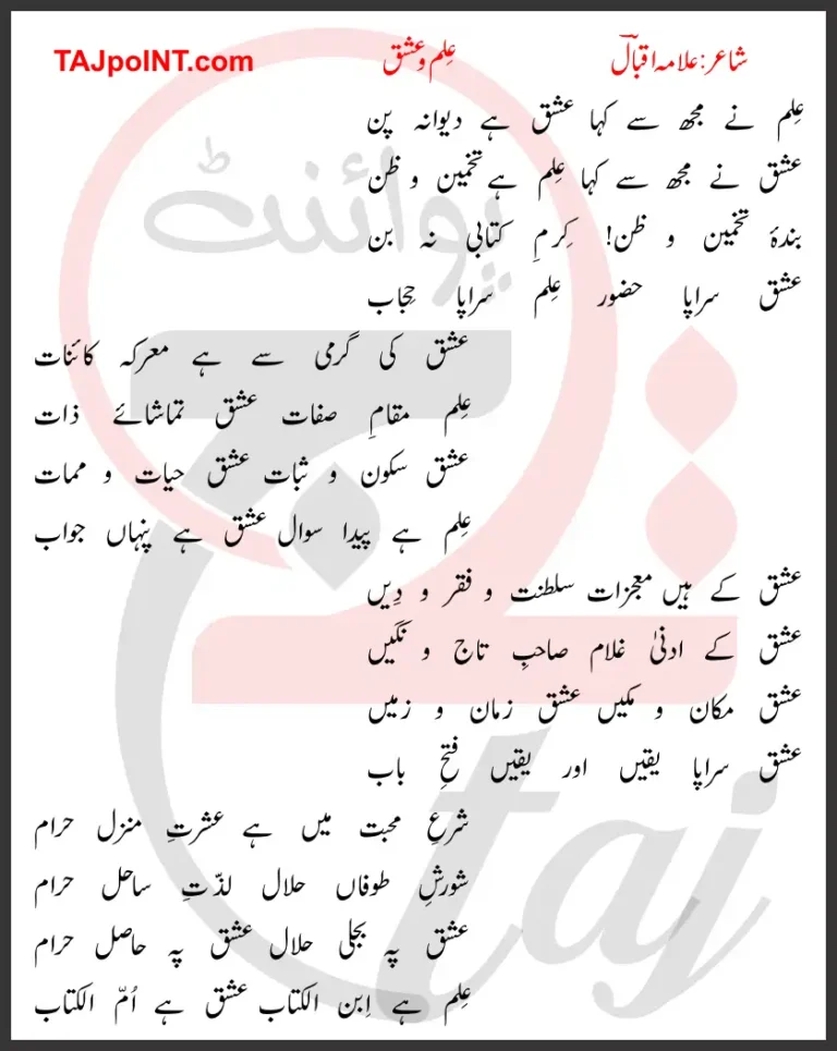 Ilm-o-Ishq Allama Iqbal Lyrics In Urdu 2017