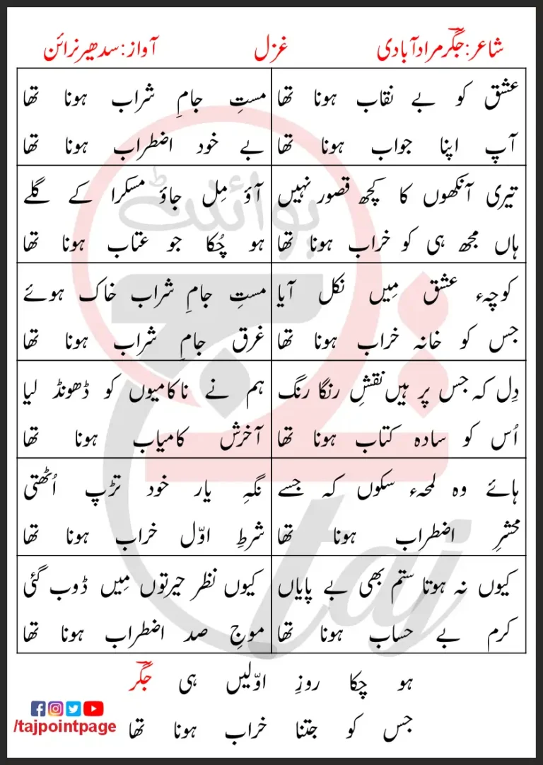 Ishq Ko Benaqab Hona Tha Sudhir Narain Lyrics In Urdu 2017