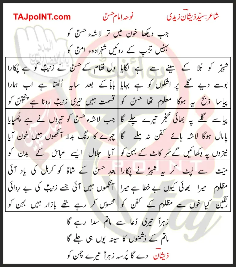 Jab Dekha Khoon Mein Tar Lasha-e-Hassan Ko Lyrics In Urdu 2017
