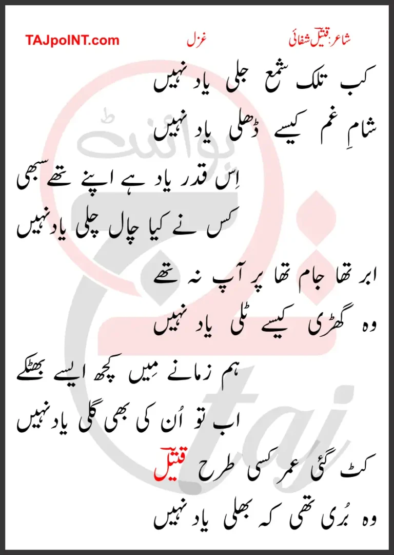 Kab Talak Shama Jali Yaad Nahi Lyrics In Urdu 1983