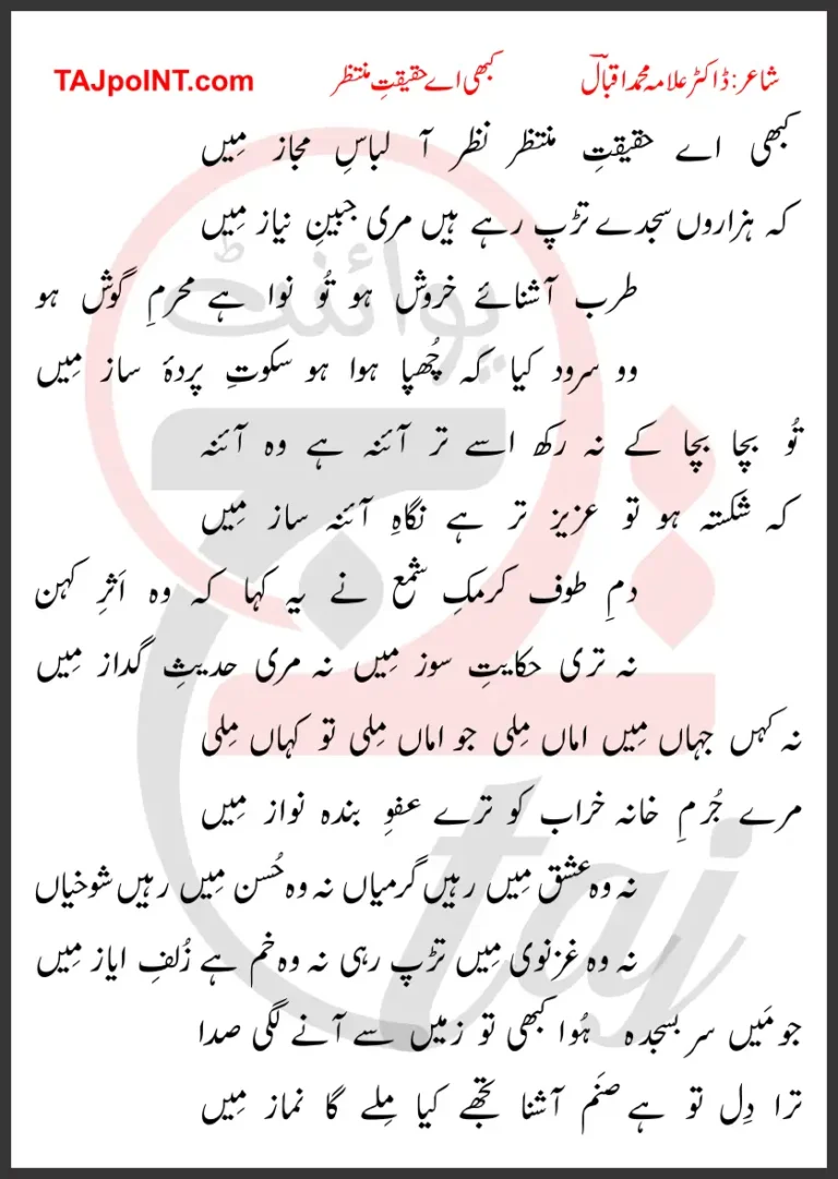 Kabhi Aey Haqiqat-e-Muntazir Nazar Aa Libas-e-Majaz Mein Lyrics In Urdu 2017