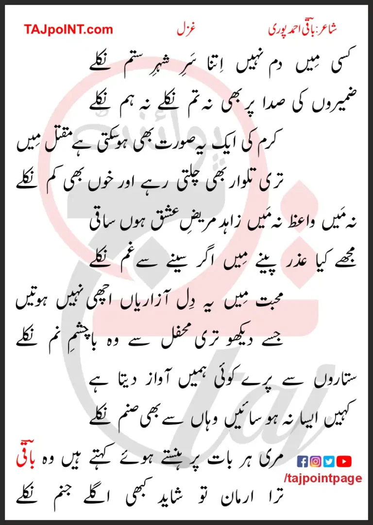 Kissi Mein Dam Nahi Itna Sar-e-Shehar-e-Sitam Nikle Lyrics In Urdu 2017