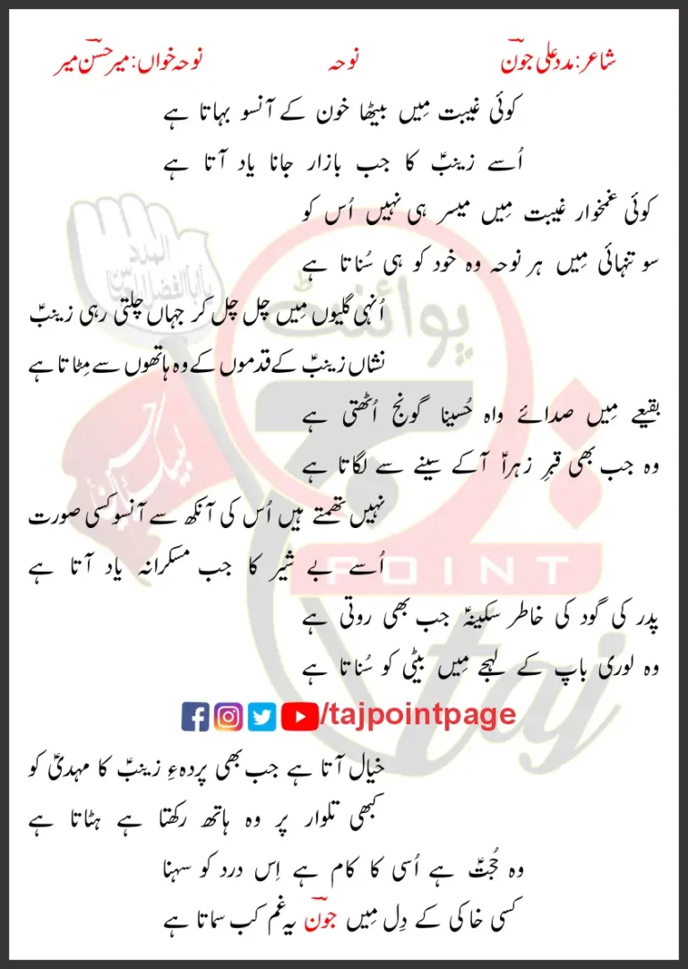 Koi Ghaibat Mein Baitha Khon Ke Anso Bahata Hai Lyrics Urdu 2008