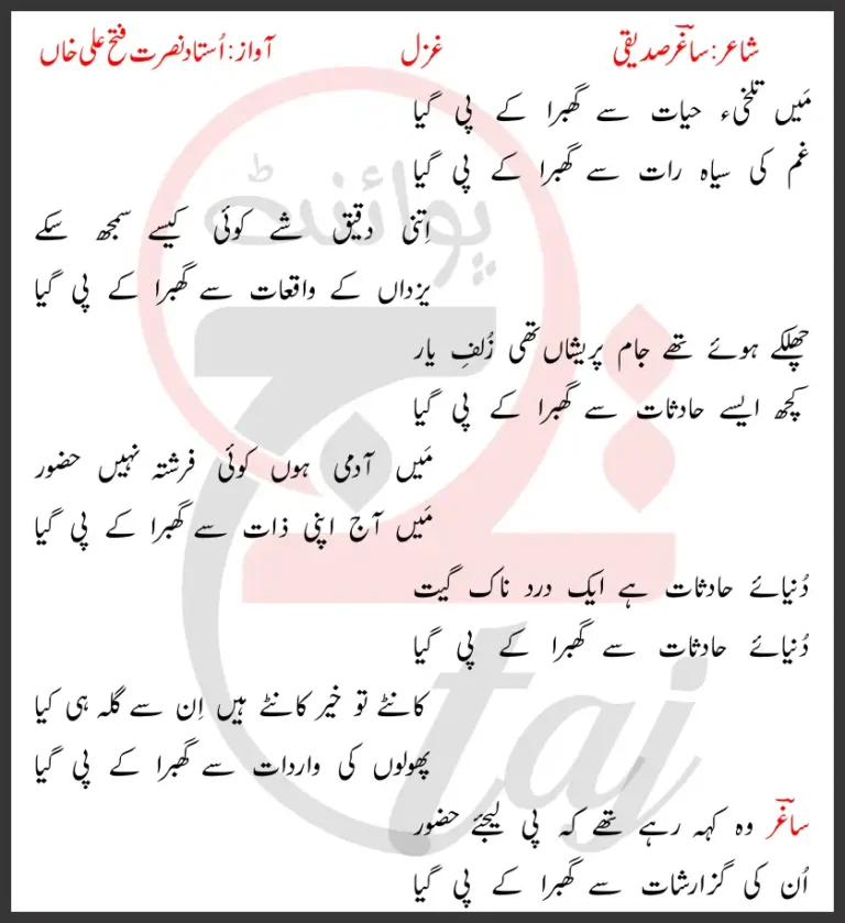 Main Talkhiye Hayat Se Ghabra Ke Pee Gaya Lyrics In Urdu 2017