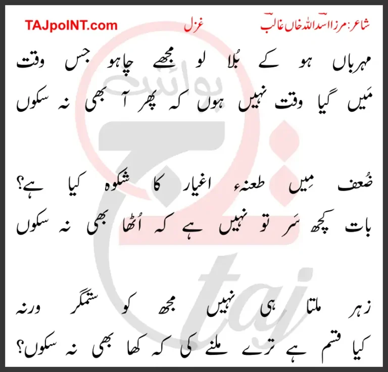 Meharbaan Ho Ke Bola Lo Mujhe Chaho Jiss Waqt Lyrics In Urdu 2017