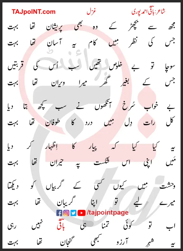 Mujh Se Bichar Ke Woh Bhi Pareshan Tha Bohat Lyrics In Urdu 2017
