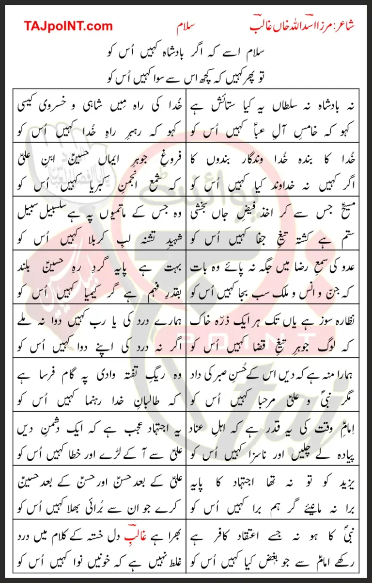 Salam Ossey Keh Agar Badsha Kahein Oss Ko Lyrics In Urdu 2017