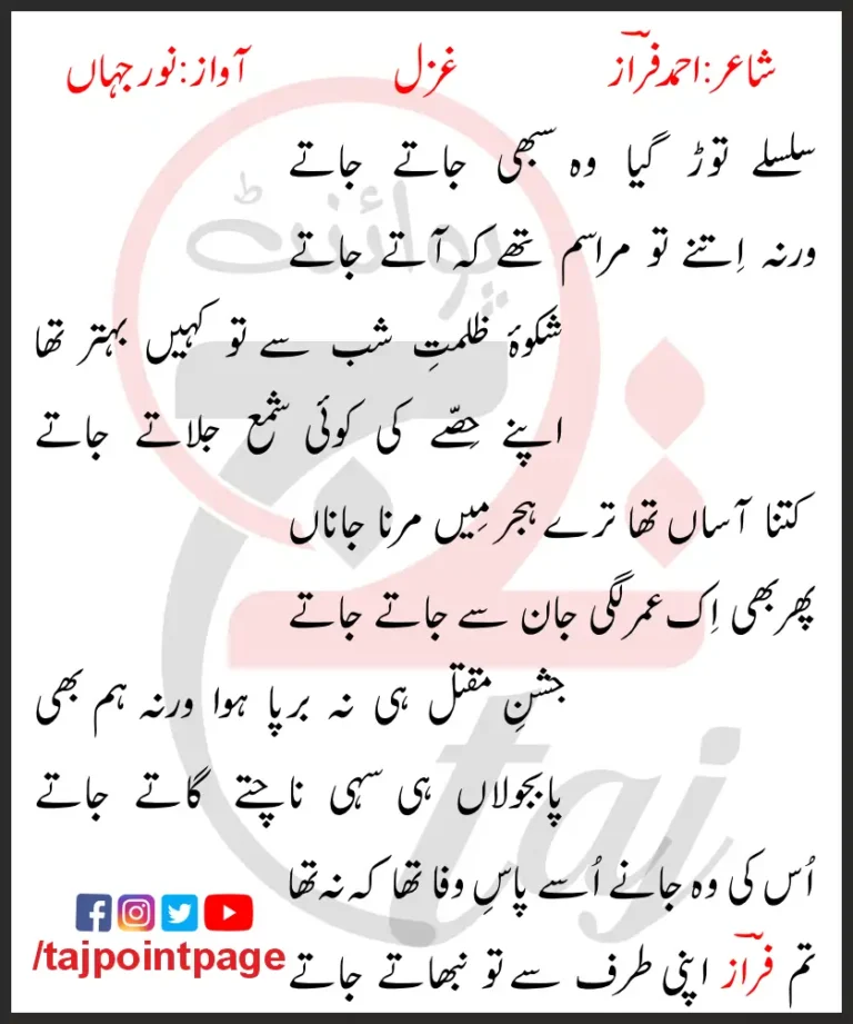 Silsile Tor Gaya Woh Sabhi Jaate Jaate Lyrics In Urdu 2017