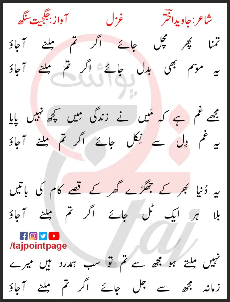 Tamana Phir Machal Jaye Agar Tum Milne Aa Jao Jagjeet Singh Lyrics In Urdu 2017