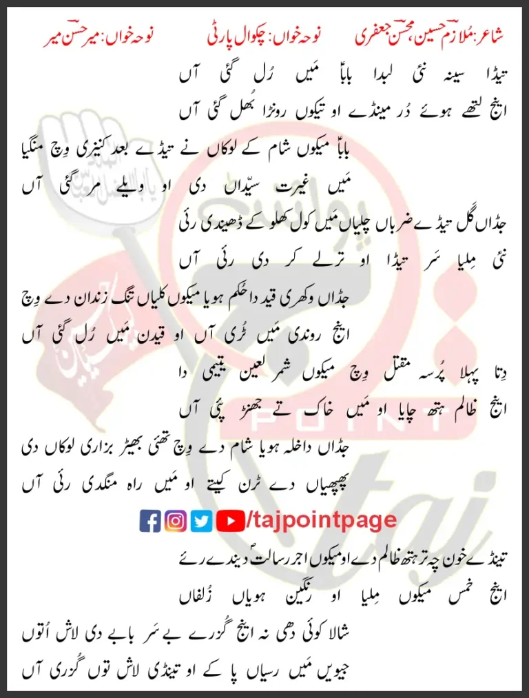 Teda Seena Nahi Labda Baba Main Rul Gayi Aan Mir Hasan Mir Lyrics Saraiki 2014