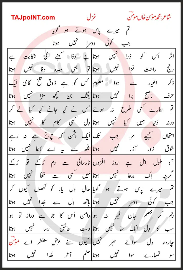 Tum Mere Pass Hote Ho Goya Lyrics In Urdu 2017