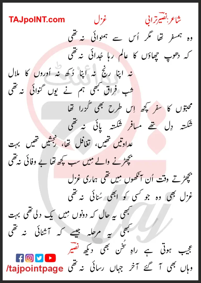 Wo Humsafar Tha Magar Usse Humnawai Na Thi Lyrics In Urdu 2017