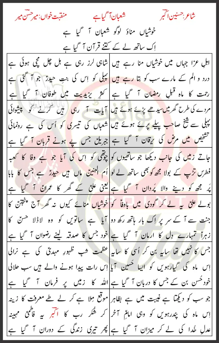 Khushiyaan Manao Logo Shaban Aa Giya Hai Mir Hasan Mir Lyrics Urdu 2017