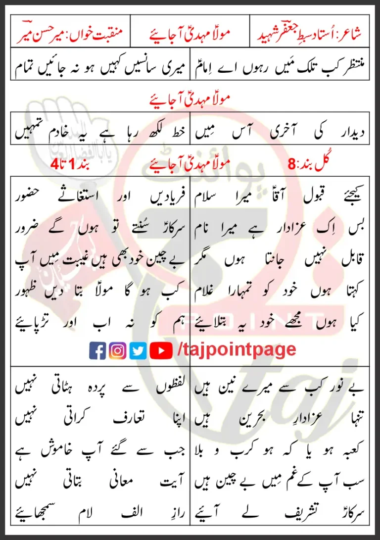 Mola Mehdi Aa Jaiye 1-4 Lyrics In Urdu 2011