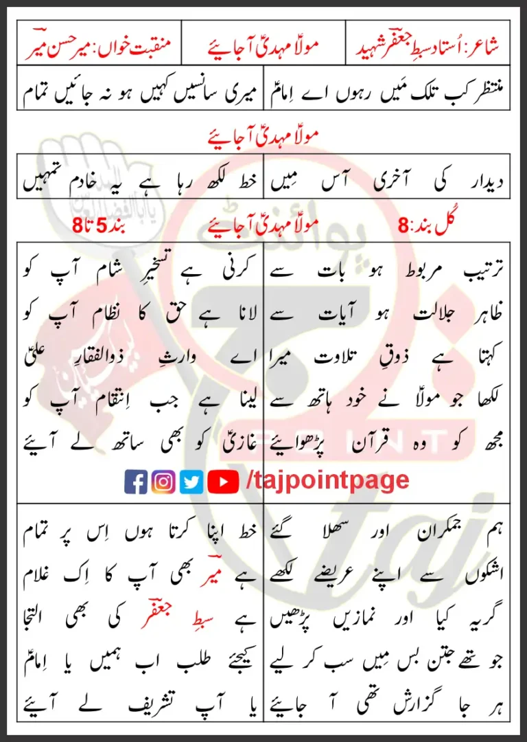 Mola Mehdi Aa Jaiye 5-8 Lyrics In Urdu 2011