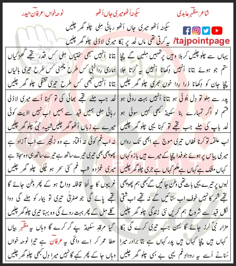 Sakina Utho Meri Jaan Utho Lyrics In Urdu 2000