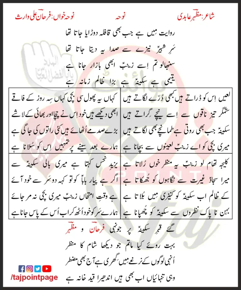 Yateemi Hai Sakina Hai Bara Zalim Zamana Hai Lyrics In Urdu 2017