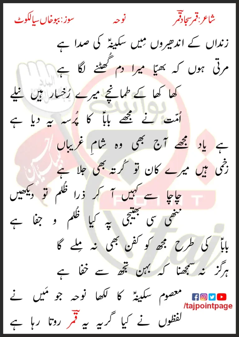 Zindaan Ke Andheron Mein Sakina Ki Sada Hai Lyrics In Urdu 2017