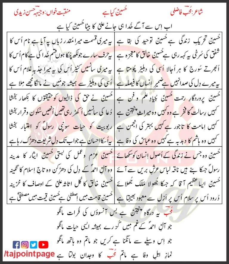 Aab Iss Se Aagay Khuda Hi Jane Ali Ka Beta Hussain Kya Hai Wajhi Hasan Zaidi Lyrics Urdu 2008