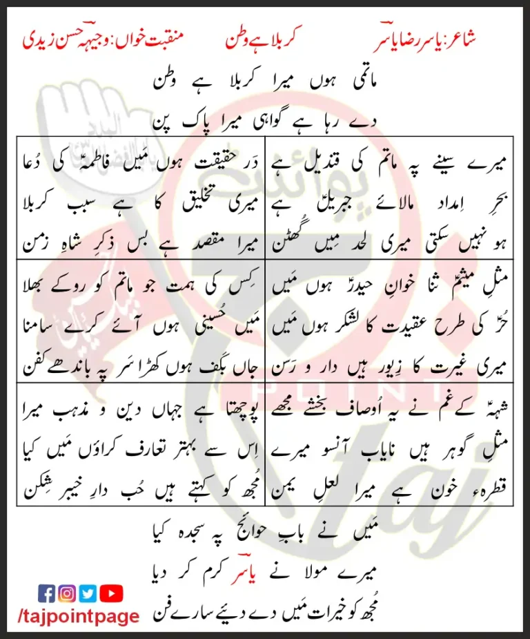 Matami Hoon Mera Karbala Hai Watan Lyrics In Urdu 2008