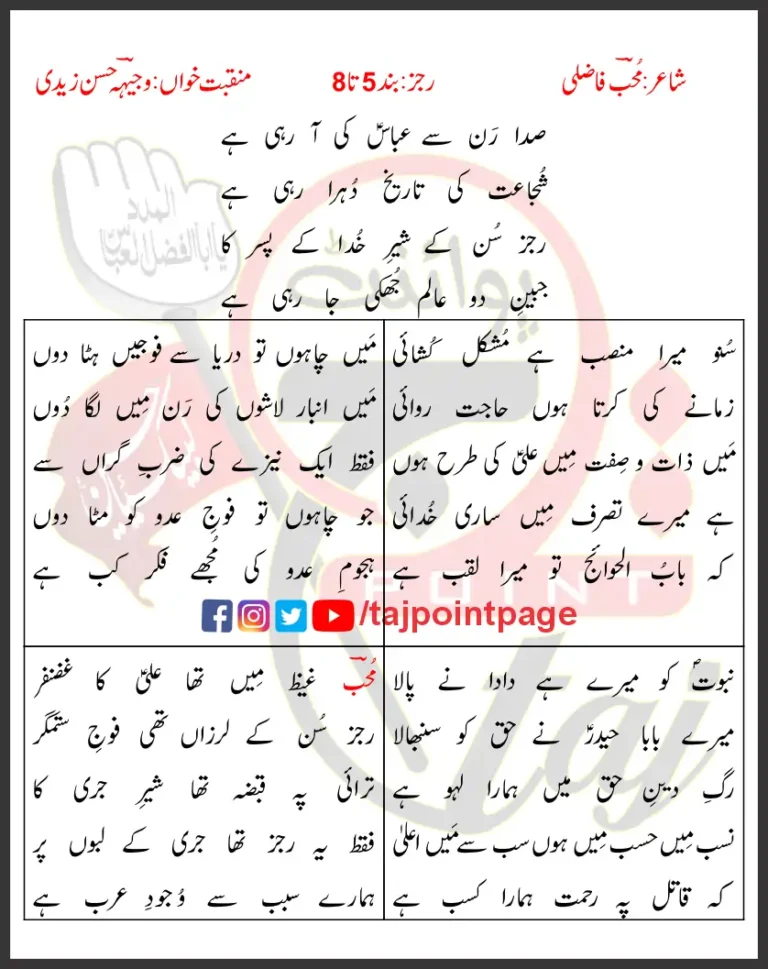 Sada Ran Se Abbas Ki Aa Rahi Hai 5-8 Lyrics Urdu 2008