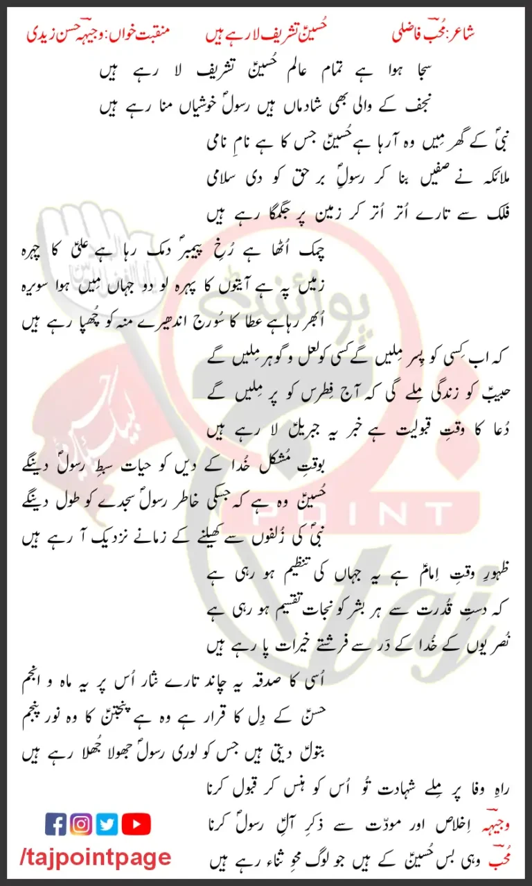 Saja Howa Hai Tamam Aalam Hussain Tashreef La Rahe Hain Lyrics Urdu 2006