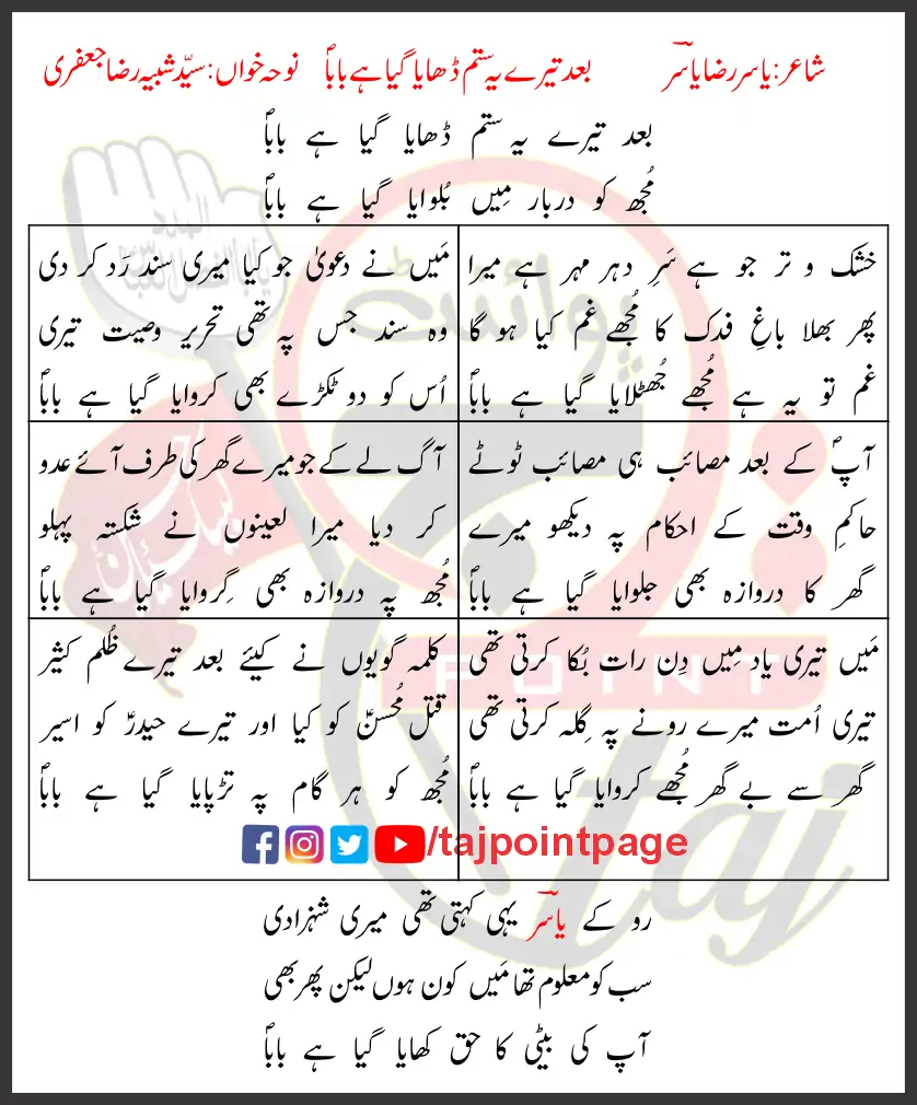 Baad Tere Yeh Sitam Dahaya Giya Hai Baba Lyrics Urdu 2018 1 Baad Tere Yeh Sitam Dahaya Giya Hai Baba Lyrics Urdu 2018