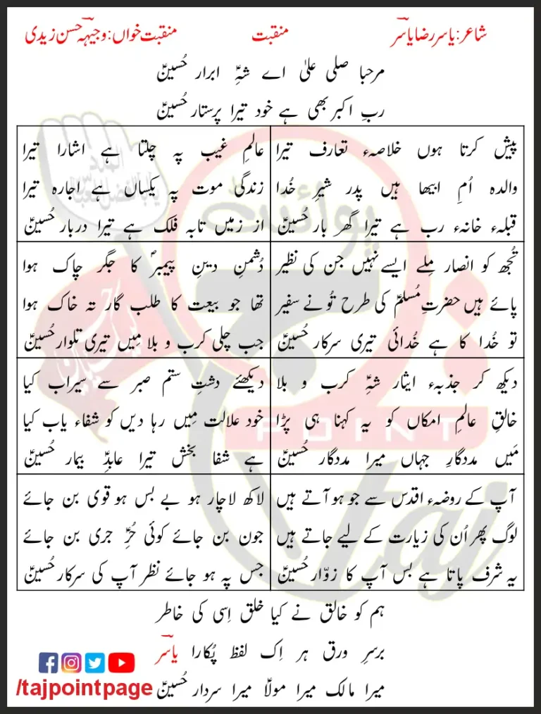 Hussain Hussain Ya Hussain Mula Lyrics In Urdu 2009
