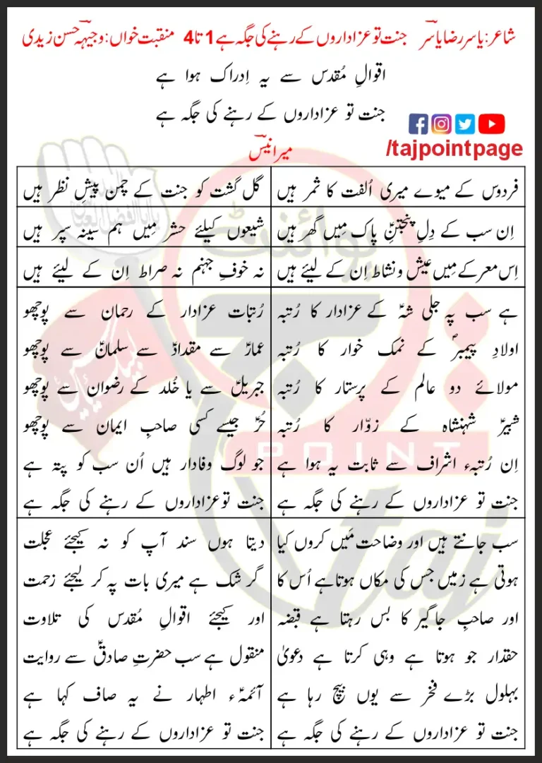 Janat Tu Azadaron Ke Rehne Ki Jagah Hai 1-4 Lyrics In Urdu 2010