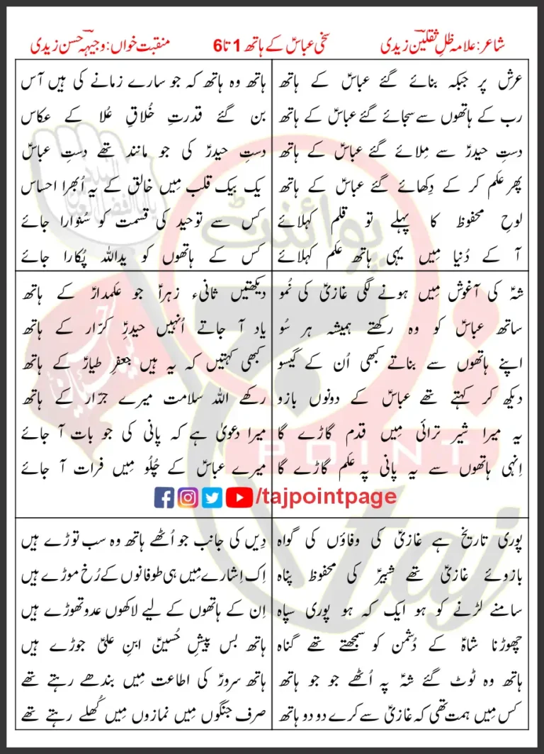 Sakhi Abbas Ke Hath 1-6 Wajhi Hasan Zaidi Lyrics Urdu 2010