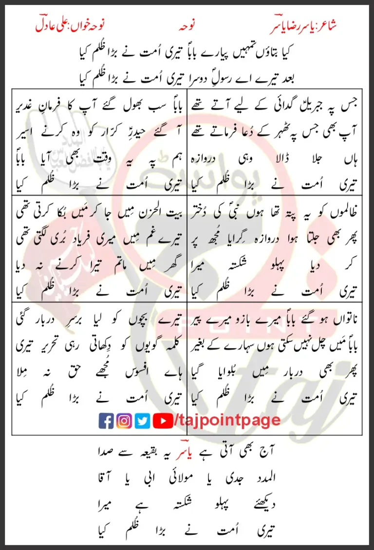 Teri Ummat Ne Bara Zulm Kiya Lyrics Urdu 2018