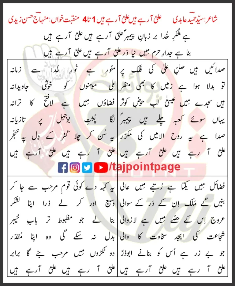 Ali Aa Rahe Hain Ali Aa Rahe Hain 1-4 Lyrics In Urdu 2018