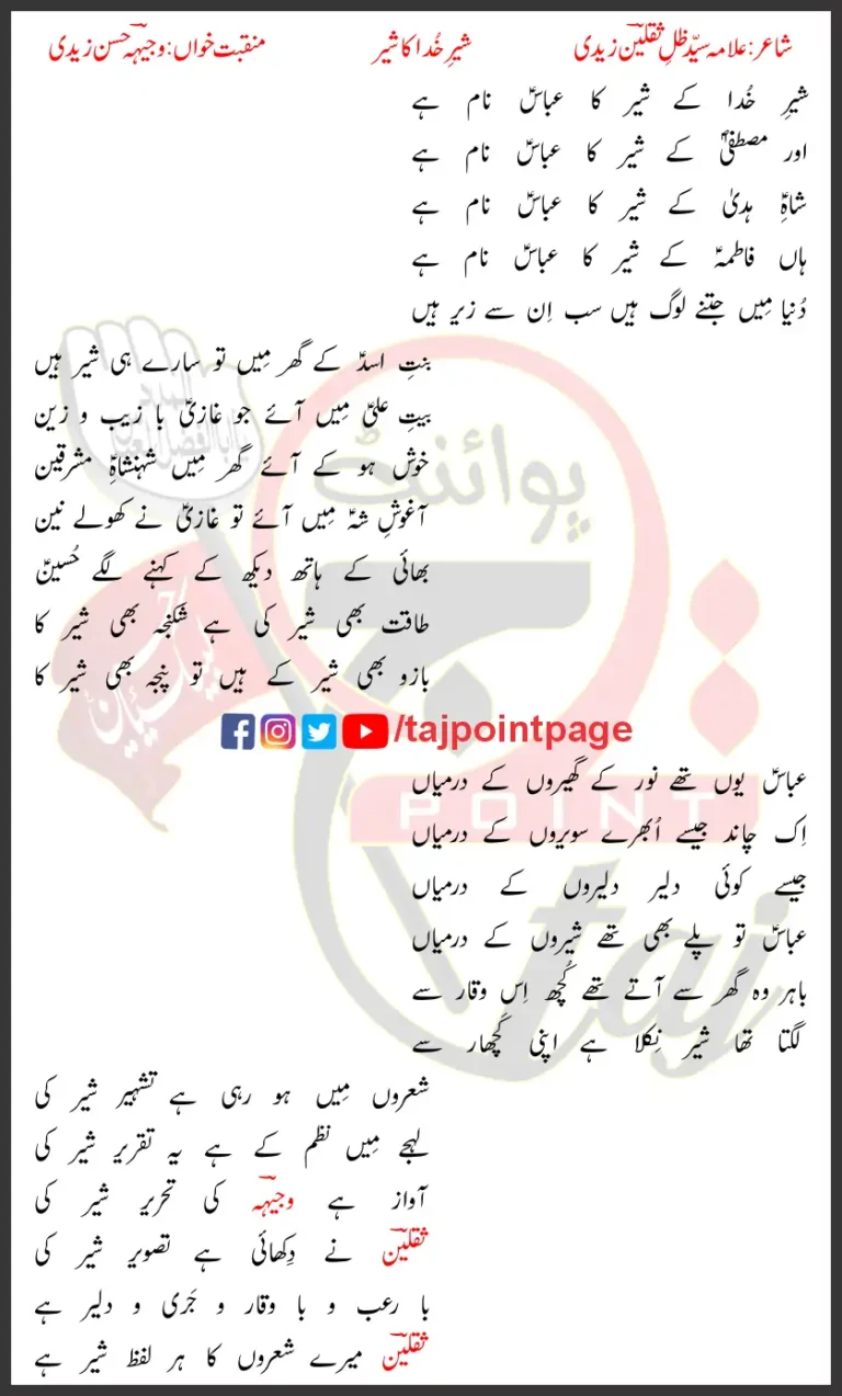 Sher-e-Khuda Ka Sher Wajhi Hasan Zaidi Lyrics Urdu 2011