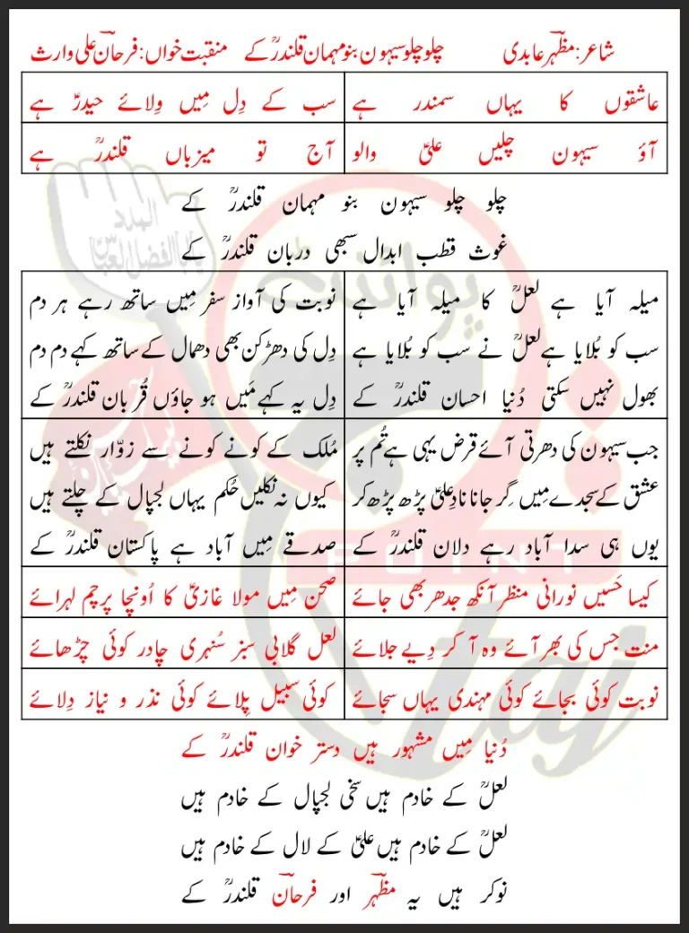 Mehman Qalandar Kay Lyrics In Urdu 2018