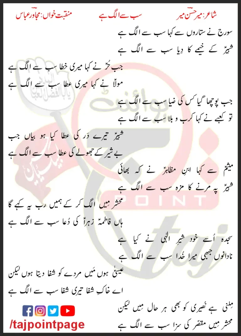 Soraj Ne Sitaron Se Kaha Sab Se Alag Hai Lyrics In Urdu 2018-19