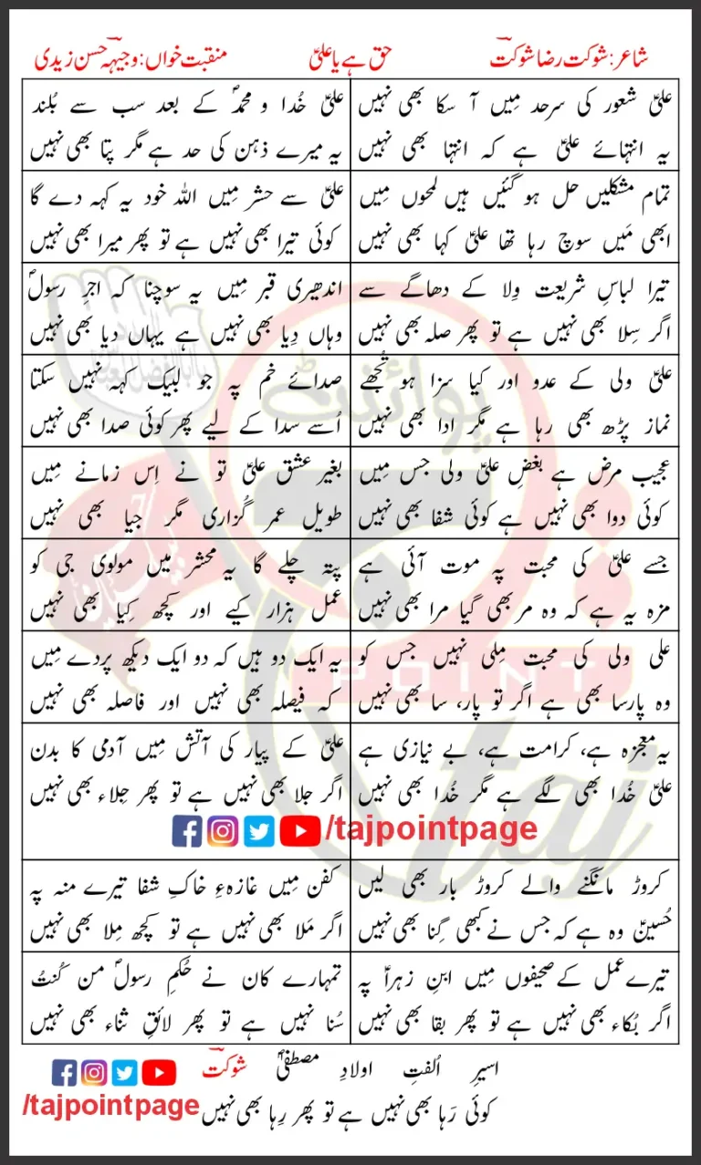 Ali Shaoor Ki Sarhad Mein Aa Saka Bhi Nahi Lyrics In Urdu 2015