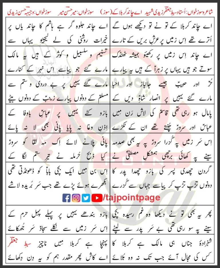 Aye Chand Karbala Ke Tu Ne Tu Dekhey Hoon Gay Lyrics Urdu 2004