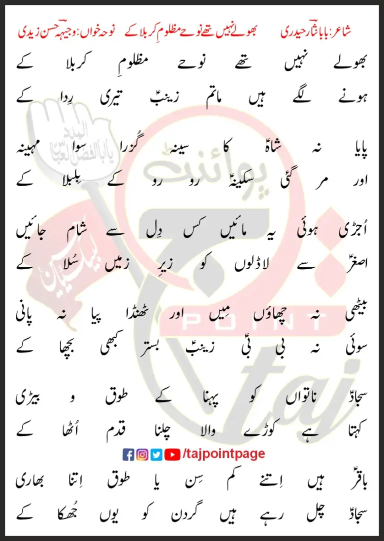 Bholay Nahi They Nohay Mazloom-e-Karbala Ke Lyrics In Urdu 2013