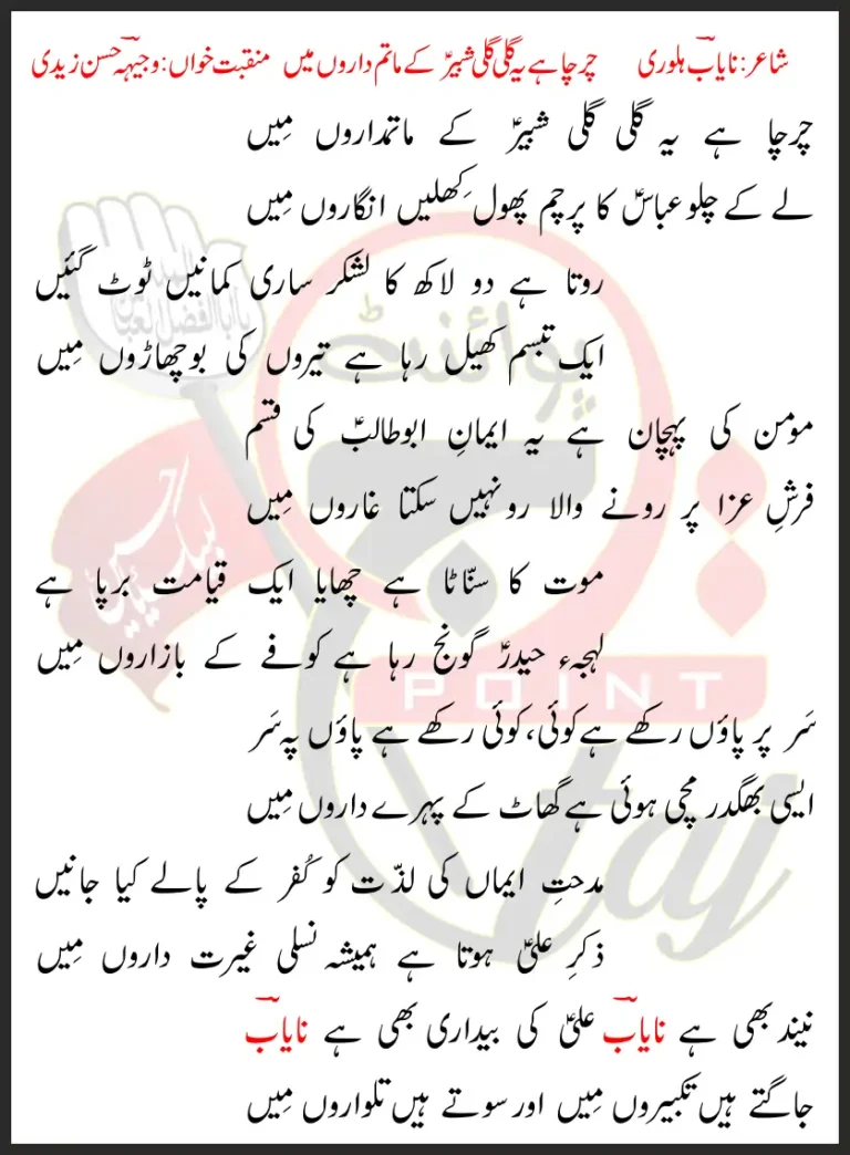 Charcha Hai Yeh Ghali Ghali Shabir Ke Matamdaron Mein 2017-18 Lyrics In Urdu