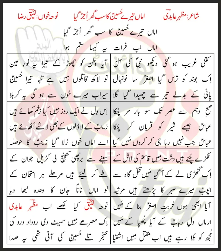 Amma Tere Hussain Ka Sab Ghar Ujar Gaya Lyrics In Urdu 2018