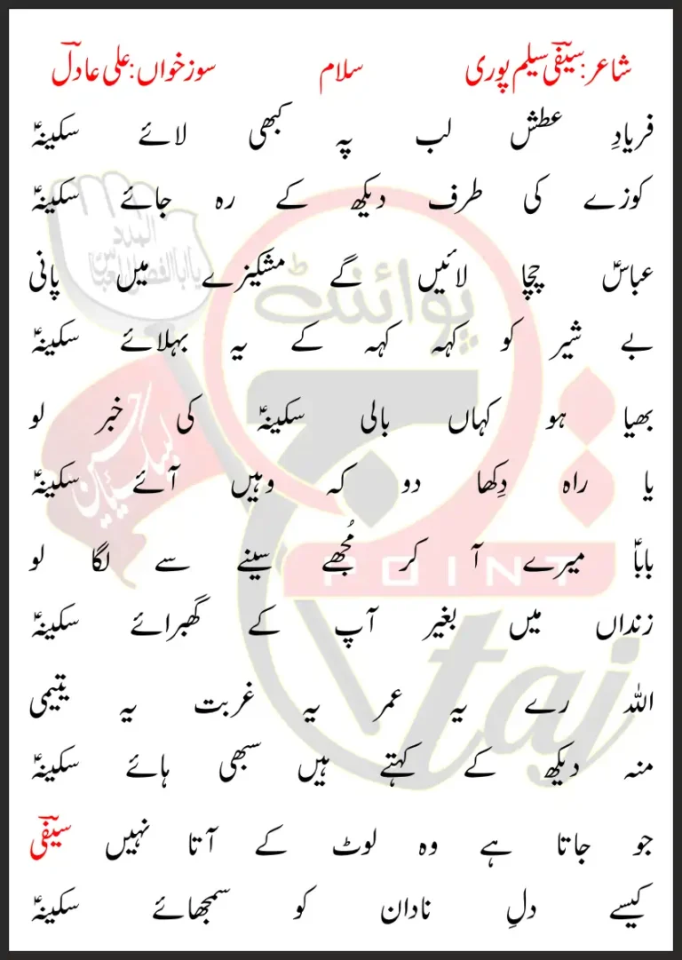 Faryad-e-Atash Lab Pe Kabhi Laye Sakina Lyrics In Urdu 2018