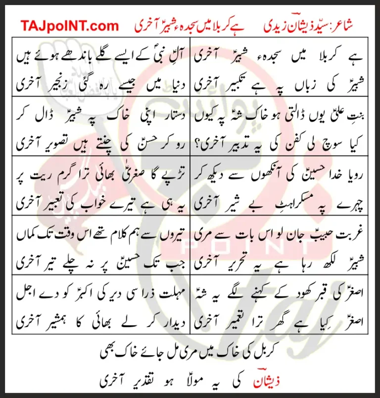 Hai Karbala Mein Sajda-e-Shabir Aakhri Lyrics In Urdu 2018