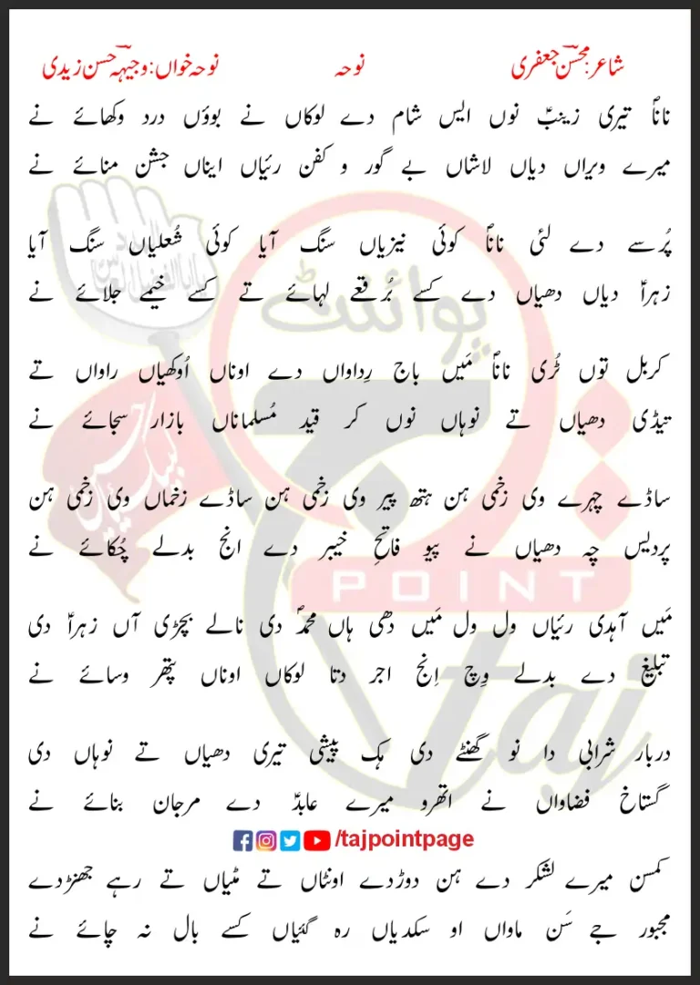 Nana Teri Zainab Nu Ais Sham De Lokaan Ne Baon Dard Wakhaye Ne Lyrics In Punjabi 2016