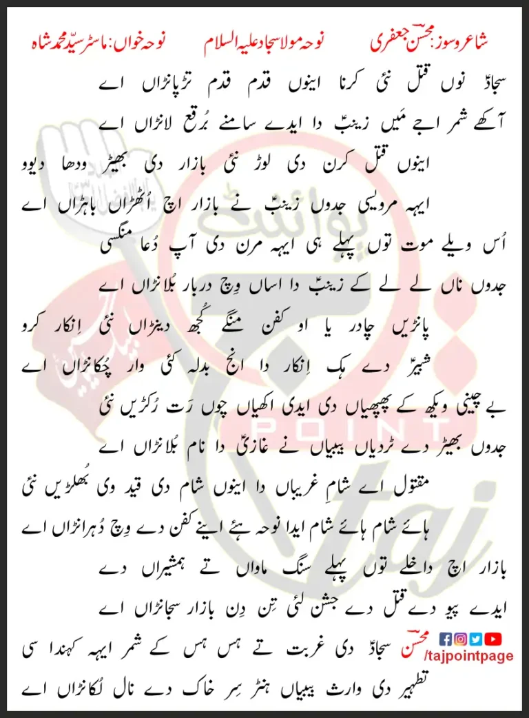 Sajjad Nu Qatal Nayi Karna Aino Qadam Qadam Tarparaan Aye Lyrics In Punjabi Saraiki 2018