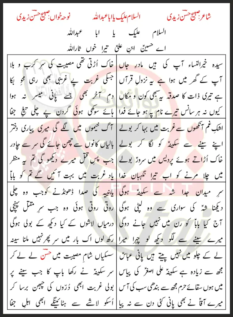 Aslam o Alai Ya Aba Abdillah Lyrics In Urdu 2018